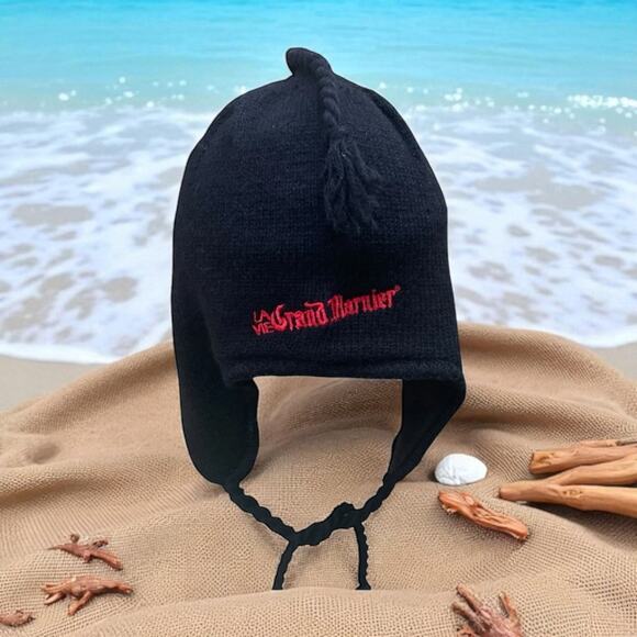 Grand Marnier La Vie Beanie Laplander Hat Tassel Wool District Threads Spell Out - Picture 1 of 16